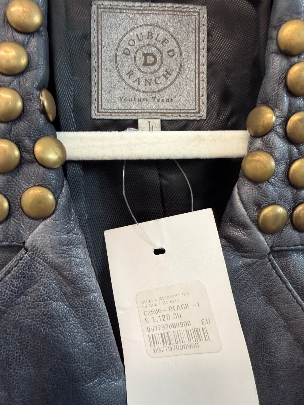 Double D Ranch Chisholm Studded Embroidered Leather Biker Jacket Gray L NWT - Picture 2 of 11